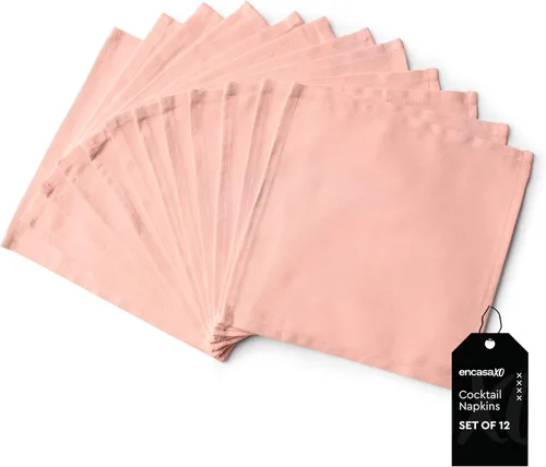 Miniatura 16 de Encasa XO Cocktail Cloth Napkins Set of 12 Pure Cotton Table Napkin Size (9"x9") B Grey Solid Machine Washable