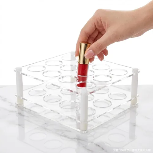 Miniatura 4 de Paquete de 2 organizadores de botellas de rodillo acrílico de 12 agujeros, 3 x 4, soporte de aceite esencial transparente, fácil montaje, 0.118