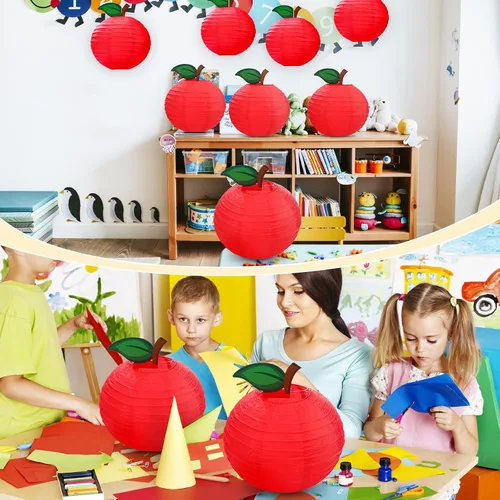 Miniatura 7 de Retisee 12 Piezas Faroles de Papel en Forma de Manzana Roja de 10 Pulgadas Decoración de Aula Decoración Colgante de Regreso a la Escuela
