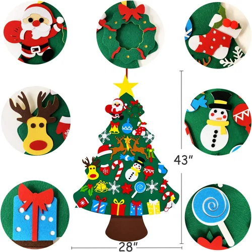 Miniatura 2 de THAWAY Árbol de Navidad de fieltro para niños pequeños con 34 adornos desmontables, para colgar en la pared de la puerta de los niños, regalos