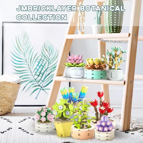 Miniatura 5 de JMBricklayer Flores Suculentas Colección Botánica Juegos de Construcción, Plantas para Decoración de Oficina y Hogar, Bonsái, Suculentas, Juguetes