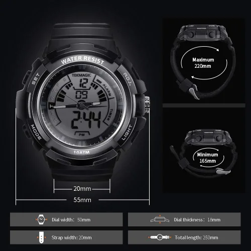 Miniatura 6 de Reloj de buceo deportivo impermeable de 100 ATM para hombres y niños, reloj de natación con cronómetro, cronógrafo, alarma, calendario, cuenta