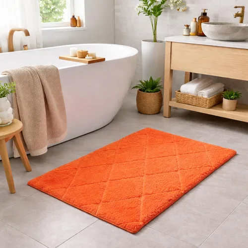 Miniatura 16 de C23 Alfombra de baño de 1 pie 8 pulgadas x 2 pies 8 pulgadas, alfombra de baño suave de felpa copetuda 100% algodón con respaldo de látex