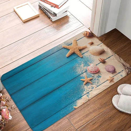 Miniatura 2 de Tapetes de baño, absorbente y antideslizante, tapete de baño suave, divertido para decoración del hogar, 16 x 24 pulgadas de B (playa y conchas)