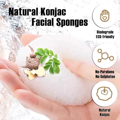 Miniatura 2 de Esponjas faciales naturales de Konjac - Semicírculos - para una limpieza suave de la cara y exfoliación ecológica - Cuidado de la piel - Limpieza