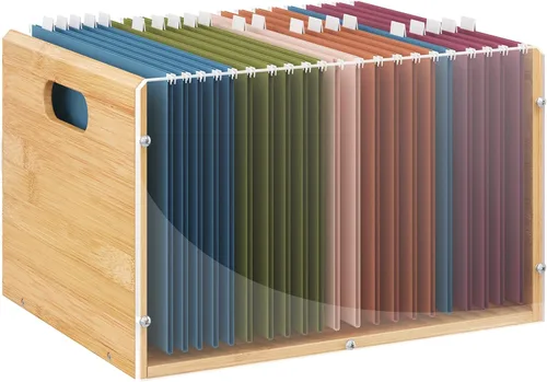 Sbanmao Caja Organizadora de Archivos de Bambú Acrílico para Carta/Oficio, Cajas de Almacenamiento para Carpetas Colgantes, Caja Decorativa