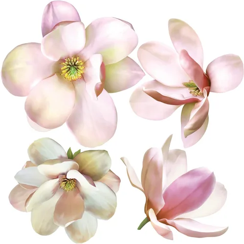 Miniatura 4 de Calcomanías de pared de flores de magnolia media, juego de 7 calcomanías de pared ecológicas, extraíbles y reutilizables
