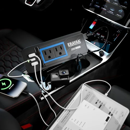 Miniatura 2 de ERAYAK Cargador de coche de 200 W e inversor de corriente con salida de CA de 110 V - Accesorio de coche premium Adaptador de encendedor