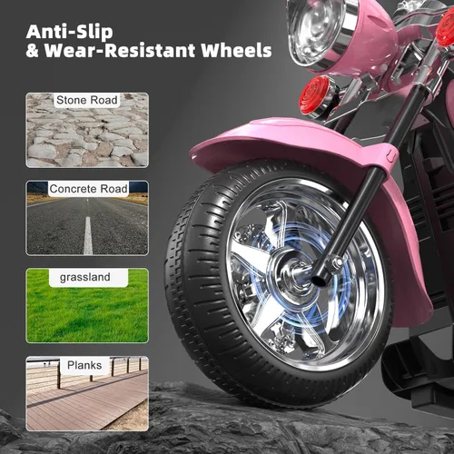 Miniatura 6 de XJD Motocicleta eléctrica para niños, batería de 6V con claxon y faro, certificada ASTM, juguete de 3 ruedas para montar para niños, motocicleta Rosa