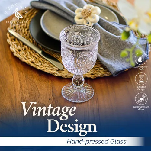 Miniatura 5 de Copas de vino vintage, juego de 6 copas de vidrio para agua, vino o cócteles. Copas de vino elegantes con un ambiente retro. Diseño de girasol
