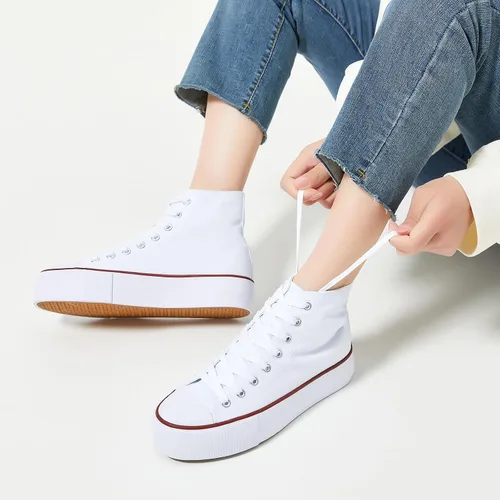 Miniatura 5 de SERNIAL Zapatos deportivos de plataforma blanca para mujer, zapatos de lona de moda para mujer