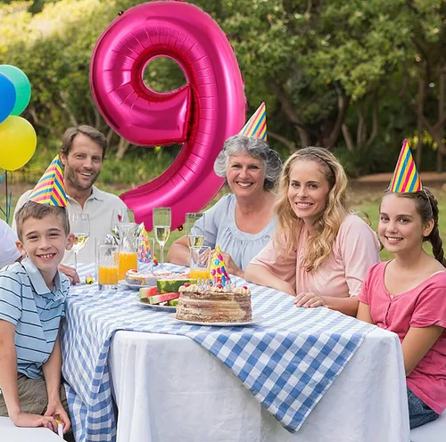 Miniatura 2 de Globos grandes de 40 pulgadas de color rosa intenso con el número 9, globos gigantes de Mylar para cumpleaños, aniversario, fiesta, graduación