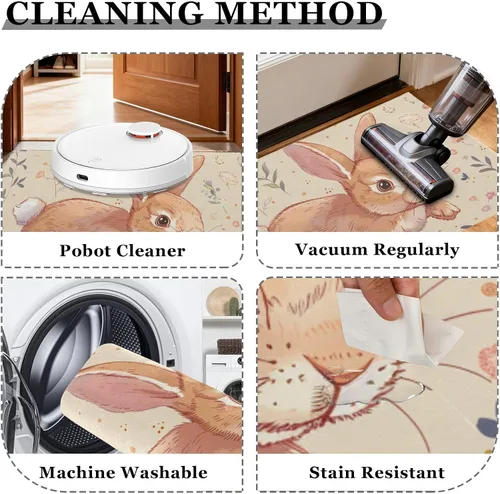Miniatura 5 de Alfombra de área de 23.62 x 35.43 pulgadas, lavable antideslizante, tapete de baño para entrada, cocina, baño, un conejito corriendo con un