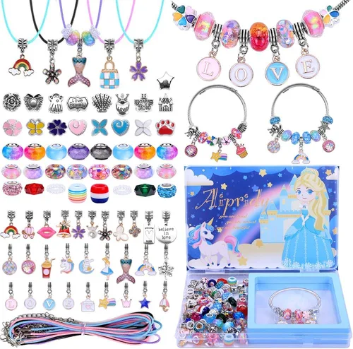 AIPRIDY Kit de fabricación de pulseras con dijes, juego de regalos de unicornio sirena que puede inspirar imaginación y creatividad, kit de 104