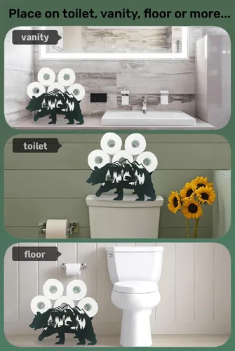 Miniatura 4 de Soportes de papel de oso de metal, divertidos soportes de almacenamiento de papel de animales negros para interiores y cocina, almacenamiento