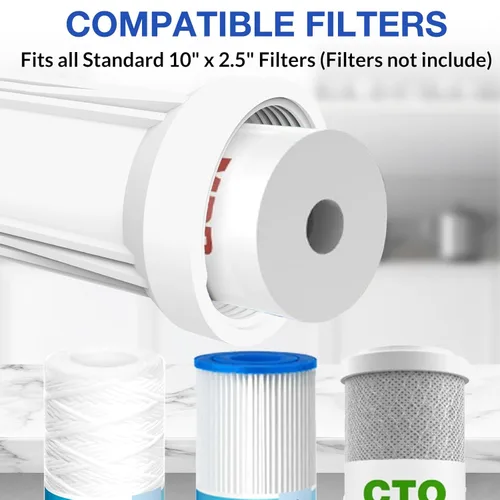 Miniatura 5 de SimPure Carcasa de filtro de agua, hogar y cámper, en línea, filtro de sedimentos universal, 10 pulgadas, entrada y salida NPT de 3/4 pulgadas