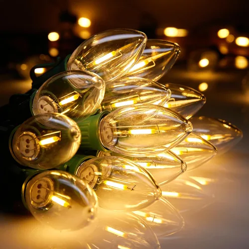Miniatura 12 de Minetom Luces de Navidad vintage C9 LED al aire libre, 25 pies de luces de cadena C9 con 25 bombillas mate irrompibles, luces impermeables Blanco