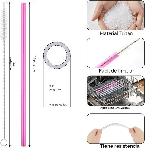 Miniatura 2 de Popote de repuesto compatible con Stanley Quencher de 40 onzas, vaso de 30 onzas, popotes reutilizables extra largos de 12 pulgadas para vasos de 40