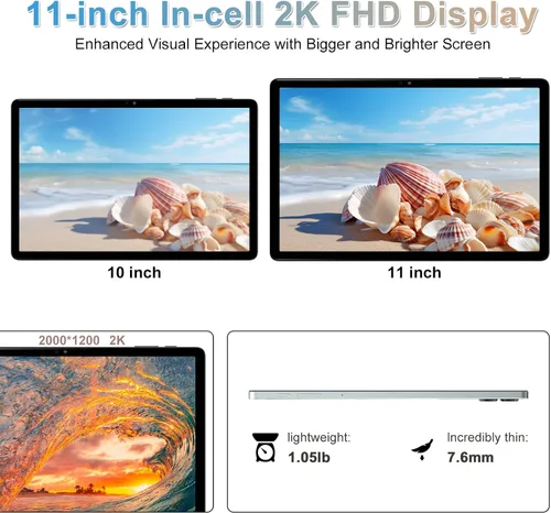 Miniatura 5 de 2026 La última tableta Android de 11 pulgadas, 18 GB de RAM, 128 GB de ROM, expansión de 1 TB, pantalla 2K, T616 Octa-Core, WiFi 5G, cámara de 13