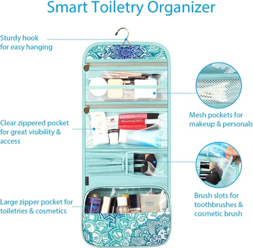 Miniatura 2 de Fintie - Bolsa de viaje portátil para cosméticos y artículos de aseo, gran organizador de maquillaje colgante resistente al agua, estuche