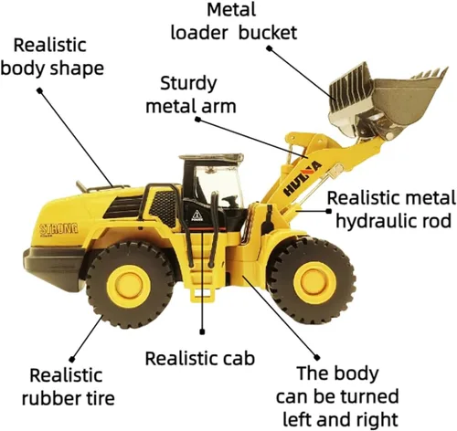 Miniatura 3 de Bulldozer - Juguetes para niños, cargador de metal resistente, juguete de arena/playa con brazo funcional y cubo, realista, perfecto para caja