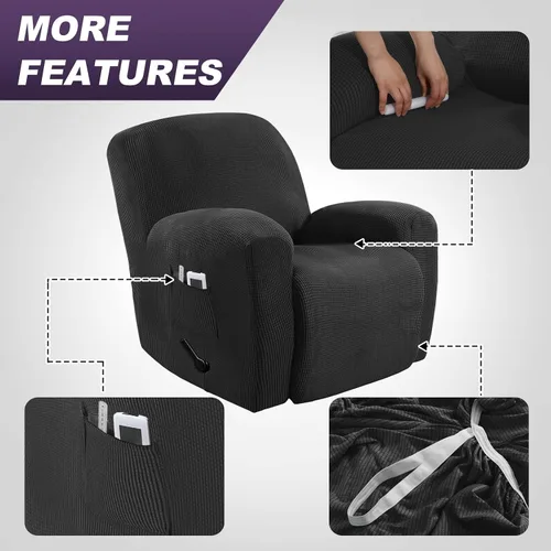 Miniatura 4 de MeilleMaison Funda elástica para silla reclinable, funda para sofá de 1 pieza con parte inferior elástica, lavable, protector de muebles Negro