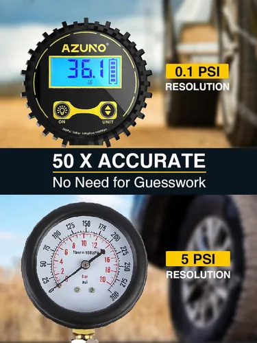 Miniatura 3 de AZUNO Inflador de neumáticos digital con manómetro, 200 PSI, accesorios de compresor de aire resistentes, con manguera de goma, bloqueo