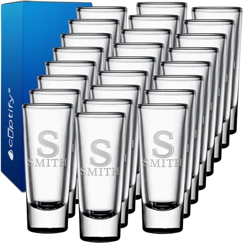Miniatura 84 de Vaso de chupito personalizado con fondo verde azulado personalizado de 2 oz, vasos de chupito cordial con inicial en script dividido y nombre