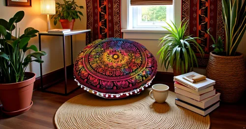 Miniatura 4 de CRAFT KALA Funda de cojín de 81,2 cm para meditación en el suelo, redonda, para asiento, estilo hippie, decorativa para adultos, bohemia