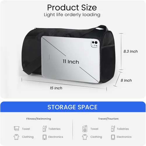 Miniatura 3 de C&F BOGMOST Pequeña bolsa de gimnasio para mujeres y hombres, pequeña bolsa de lona ligera, bolsa de viaje, bolsa de deporte impermeable