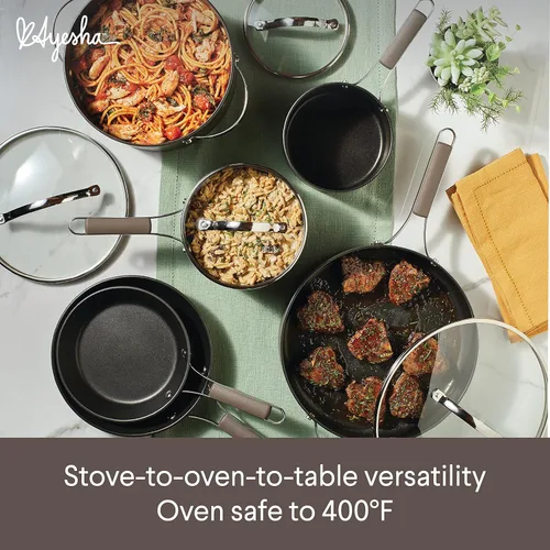 Miniatura 5 de Ayesha Curry Kitchenware - Juego de ollas y sartenes antiadherentes anodizados profesionales, 10 piezas, color carbón