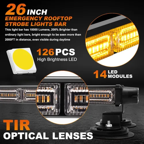 Miniatura 2 de ASPL - Barra de luces estroboscópicas de 66 cm, 126 LED, de emergencia, para techo, doble cara, con controlador, intermitente, de advertencia, luz
