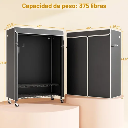 Miniatura 5 de ULIFHOME P6C Plus - Perchero Rodante con Cubierta, Perchero Cubierto Resistente, Armario Portátil para Colgar Ropa, Perchero con Ruedas, Perchero