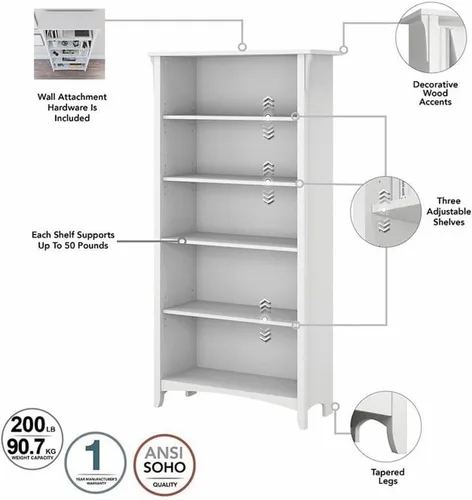 Miniatura 4 de Bush Furniture Salinas - Estantería alta de 5 estantes, juego de 2 en gris Shiplap y blanco puro, almacenamiento vertical de oficina, estanterías