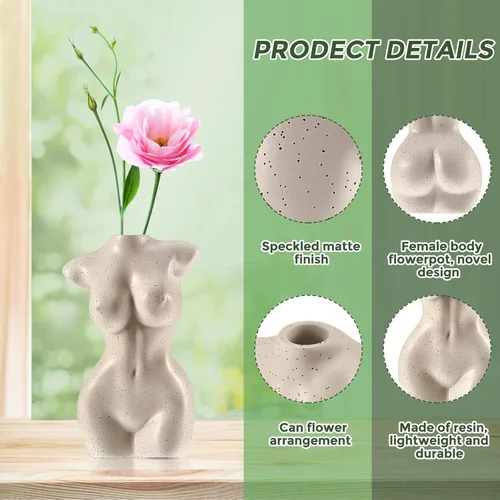 Miniatura 3 de Jarrón de cuerpo moderno y elegante, florero de forma femenina, blanco, bohemio, decoración feminista y oficina