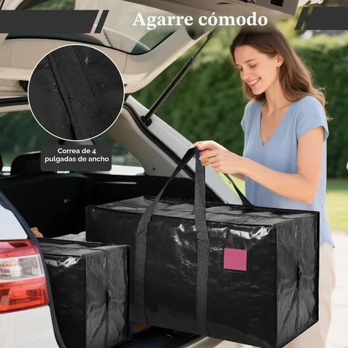 Miniatura 6 de Paquete de 6 bolsas de mudanza con cremallera lateral completamente abierta, extra grandes de 93 L, resistentes al agua, plegables para Negro