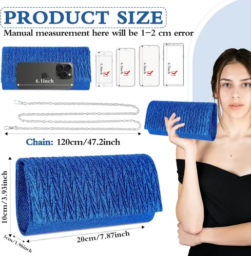 Miniatura 4 de Giantree Bolso de noche para mujer, bolso de mano plisado con cadena desmontable para baile de graduación, boda, compromiso