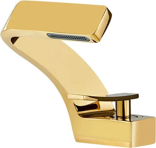 becola Grifo de lavabo de baño de un solo agujero, grifo mezclador de agua fría y caliente de una sola manija, grifo de lavabo de tocador que Dorado