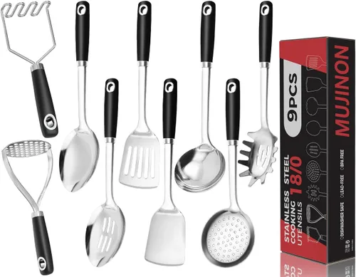 Juego de utensilios de cocina de acero inoxidable 18/0, utensilios de cocina resistentes para uso diario, fiesta, boda, casa nueva, aptos para Negro