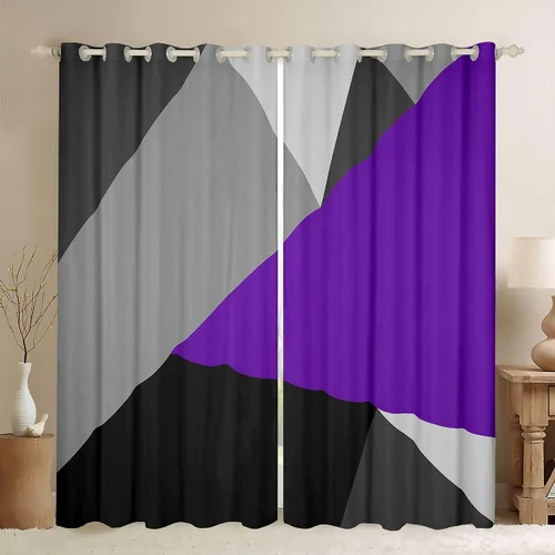 Miniatura 11 de Cortinas opacas de 38 pulgadas de ancho x 45 pulgadas de largo, cortinas opacas de triángulo geométrico naranja, negro, gris claro, cortinas