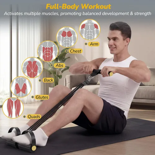 Miniatura 8 de Bandas de resistencia mejoradas para pedal de pie con asas, 4 bandas de resistencia ajustables para abdomen, cintura, brazo, núcleo/ABS