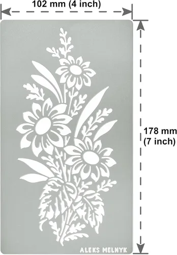 Miniatura 4 de Aleks Melnyk No.273 - Plantilla de metal, girasol en un ramo con flores silvestres, flor de hoja, plantilla pequeña, 1 unidad, plantilla para leña