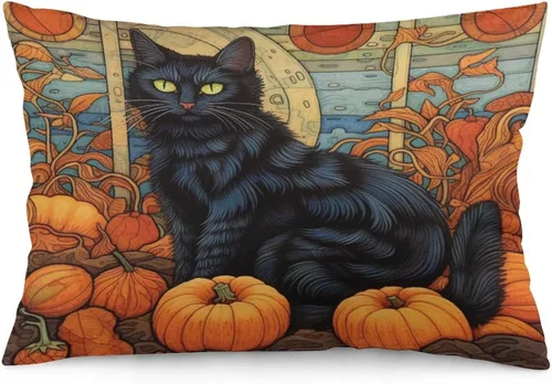 Miniatura 26 de Fundas de almohada frescas de casa embrujada, castillo, luna, bosque medieval, calabaza, fundas de almohada rectangulares con cremallera invisible