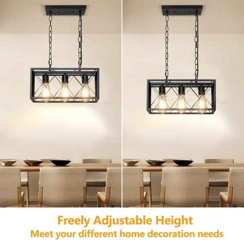 Miniatura 6 de Pynsseu - Iluminación colgante para isla de cocina industrial, rectangular, estilo vintage rústico, lámpara colgante de 3 luces, para cocinas