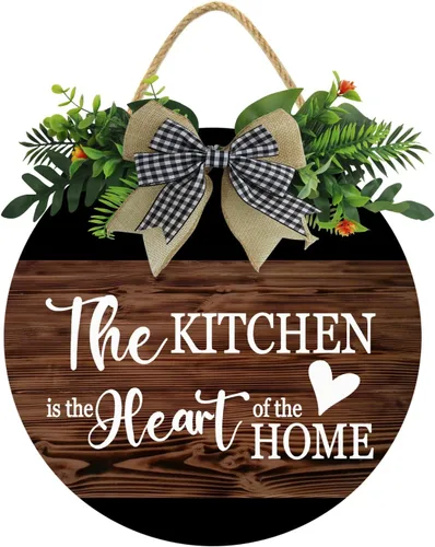 Decoración de pared para comedor, letrero con texto en inglés "The Kitchen Is The Heart Of The Home", letrero de cocina de 11 x 11 pulgadas, letrero