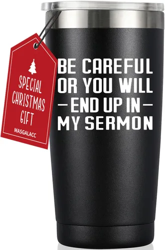 MASGALACC Regalos para pastores – Taza de advertencia para pastor – Divertidos regalos de agradecimiento para pastor para cumpleaños Navidad,