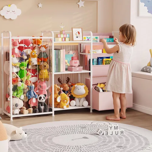Miniatura 6 de BBLIKE Organizador de almacenamiento de animales de peluche 3 en 1, almacenamiento de juguetes con estantería para niños y soporte grande