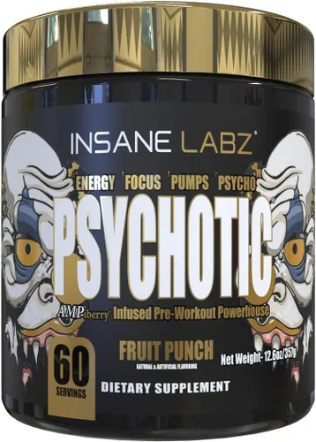 Miniatura 9 de Insane Labz Psychotic Gold - Polvo estimulante para pre entrenamiento, energía extrema, concentración, levantamiento de pesas y resistencia con beta