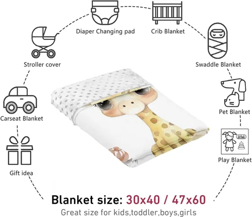 Miniatura 7 de Manta de bebé personalizada para niños, nombre personalizado con diseños de jirafa, franela suave con respaldo de puntos de doble capa, manta 17