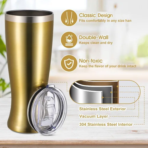 Miniatura 3 de Geetery 4 vasos de cerveza de acero inoxidable para hombres de 20 onzas, taza de cerveza de doble pared, taza aislada al vacío, regalos para café